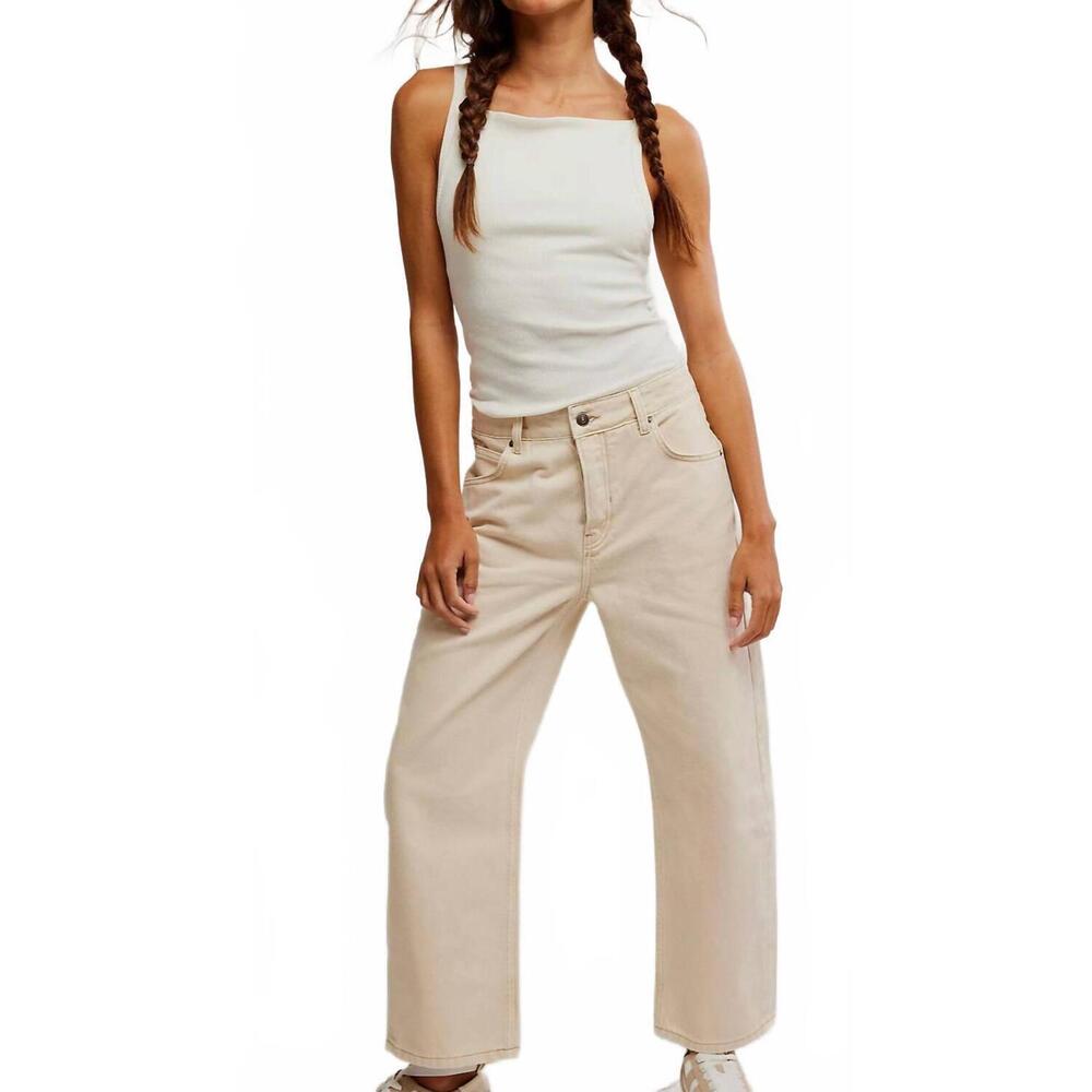 FREE PEOPLE deep trance dropped boyfriend jeans in casual khaki